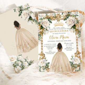 Vintag Ivory Champagne Blumenkleid Quinceanera Einladung