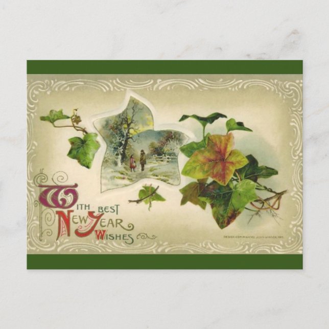 Vintag Ivy New Year Postcard Feiertagspostkarte (Vorderseite)
