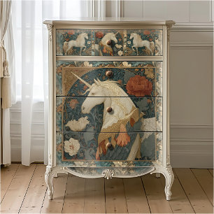 Vintag Jade Red Floral Unicorn Botanical Seidenpapier