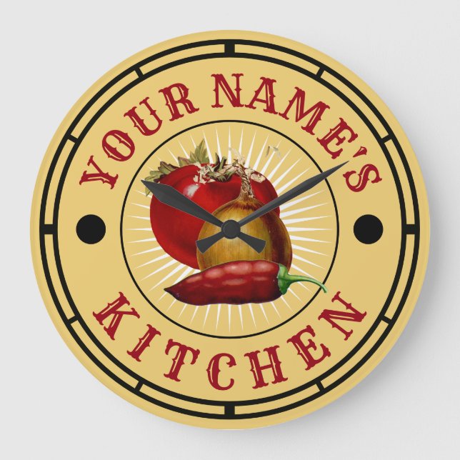 Vintag Jalapeno Tomato Zwiebel Salsa Große Wanduhr (Vorderseite)