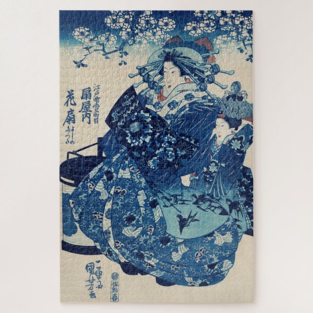 Vintag Japanisch Art Blue Woman Puzzle (Vertikal)