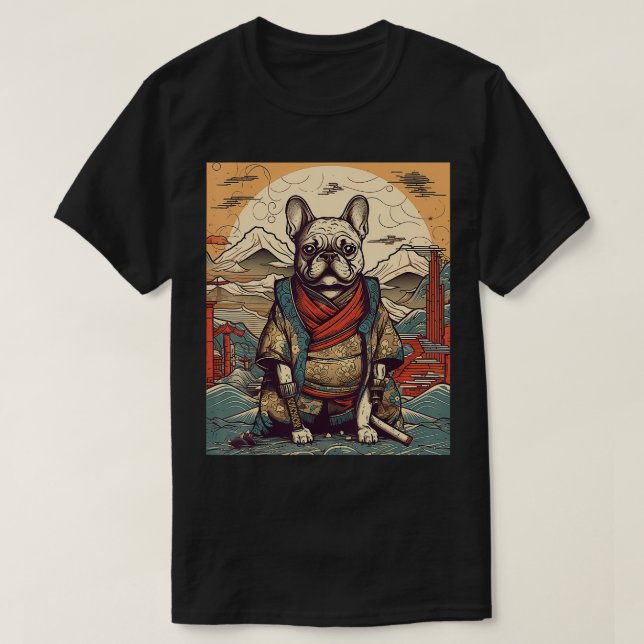Vintag Japanisch Art Samurai French Bulldog T-Shirt (Design vorne)