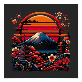 Vintag Japanisch Cherry Blossom Sakura Mount Fuji Poster