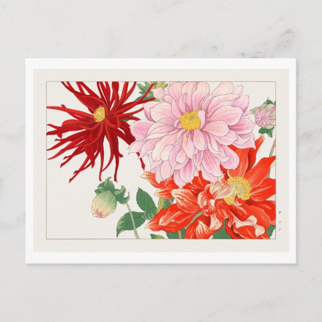 Vintag Japanisch Dahlia Woodblock Print Postkarte (Vorderseite)