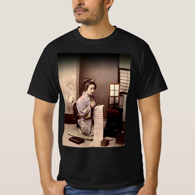 Vintag Japanisch Geisha - Briefschriftsteller T-Shirt (Vorderseite)