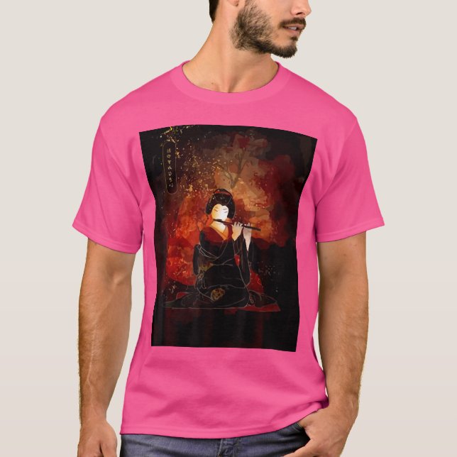 Vintag Japanisch Geisha Playing Shakuhachi Flute T-Shirt (Vorderseite)