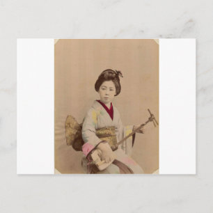 Vintag Japanisch Geisha Playing Shamisen Postkarte