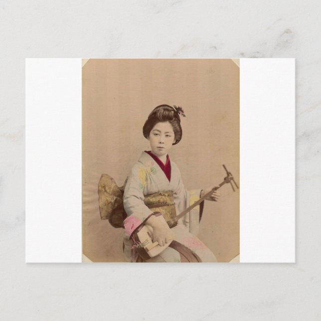 Vintag Japanisch Geisha Playing Shamisen Postkarte (Vorderseite)