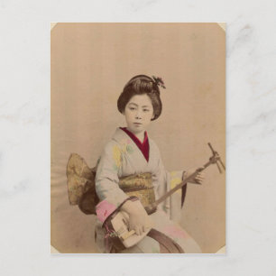 Vintag Japanisch Geisha Playing Shamisen Postkarte