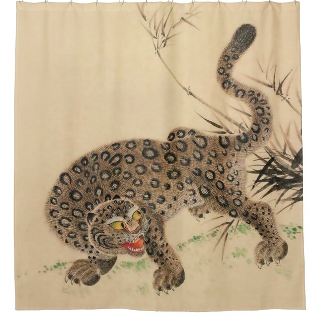 Vintag Japanisch Gepunktet Leopard Scroll Duschvorhang (Vorderseite)