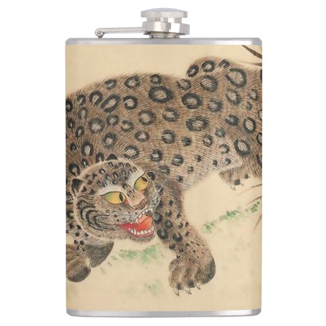 Vintag Japanisch Gepunktet Leopard Scroll Flachmann (Vorderseite)