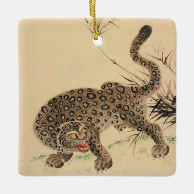 Vintag Japanisch Gepunktet Leopard Scroll Keramikornament (Vorderseite)