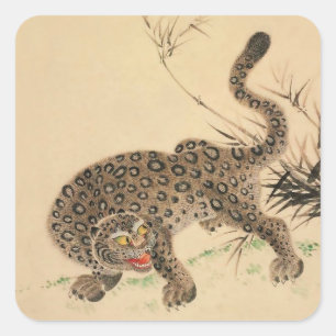 Vintag Japanisch Gepunktet Leopard Scroll Quadratischer Aufkleber