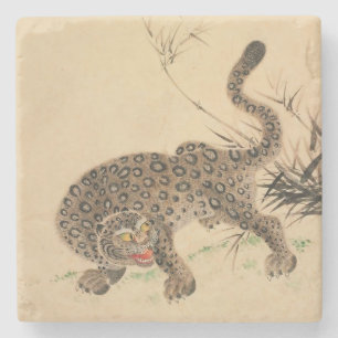 Vintag Japanisch Gepunktet Leopard Scroll Steinuntersetzer