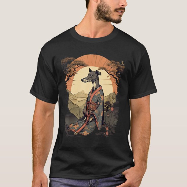 Vintag Japanisch Samurai Italienischer Greyhound D T-Shirt (Vorderseite)