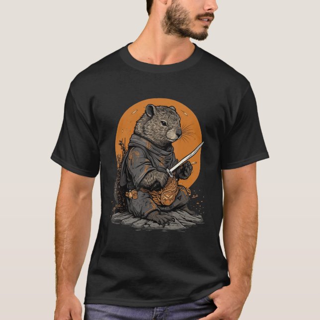 Vintag Japanisch Samurai Marmot T-Shirt (Vorderseite)