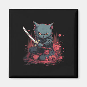 Vintag Japanisch Samurai Ninja Cat Tattoo Kawaii Magnet