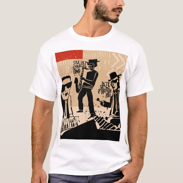 Vintag Jazz Band Poster: Cooles Design T-Shirt (Vorderseite)