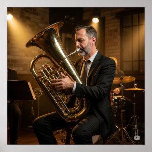 Vintag Jazz Tuba Player Poster