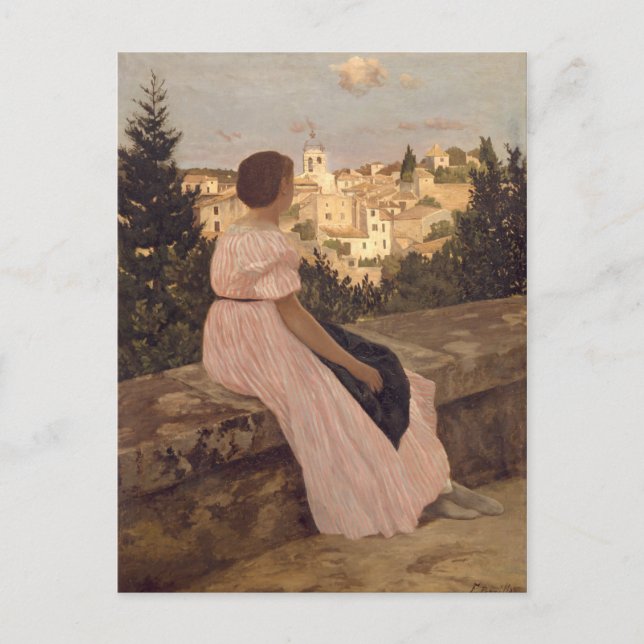 Vintag Jean Frederic Bazille Das rosa Kleid Postkarte (Vorderseite)
