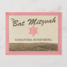 Vintag Jerusalem Bat Mitzvah Save the Date rosa