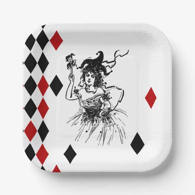 Vintag Jester Lady Pappteller (Vorderseite)