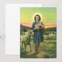 Vintag Jesus Christus der Hirte mit Baby Lamb