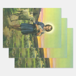 Vintag Jesus Christus der Hirte mit Baby Lamb Geschenkpapier Set