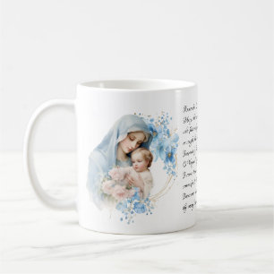 Vintag Jesus Jungfrau Mary Floral Memorare Gebet Kaffeetasse