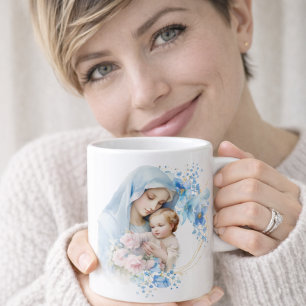 Vintag Jesus Jungfrau Mary Floral Memorare Gebet Kaffeetasse