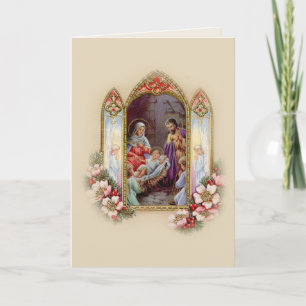 Vintag Jesus Mary Joseph Nativoral Feiertagskarte