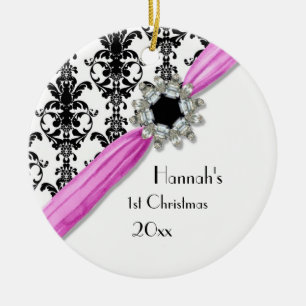 Vintag Jewel Buckle Schwarz-weiß Damask Ribbon Keramik Ornament