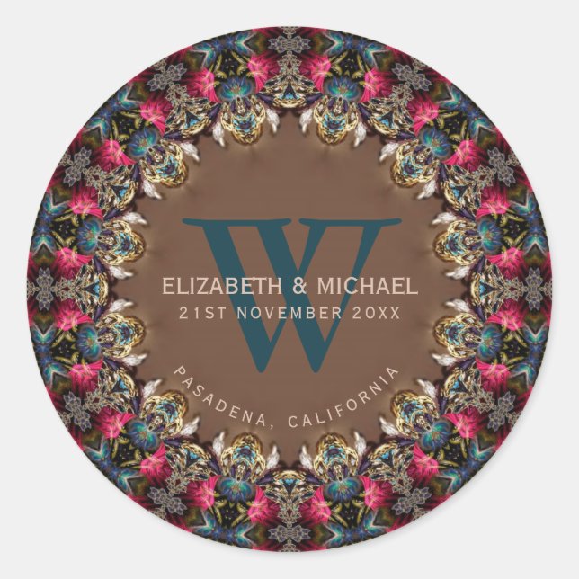 Vintag Jewel Lace Boho Wedding Runder Aufkleber (Vorderseite)