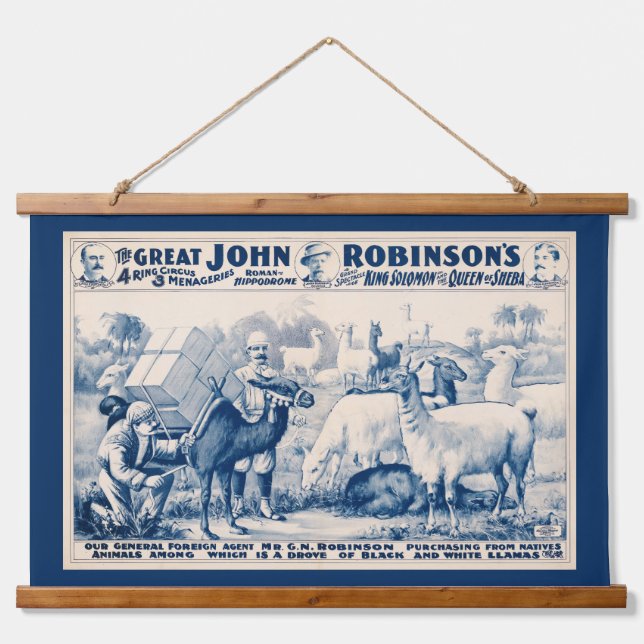 Vintag John Robinson Circus Poster Wandteppich Mit Holzrahmen (Vorne)