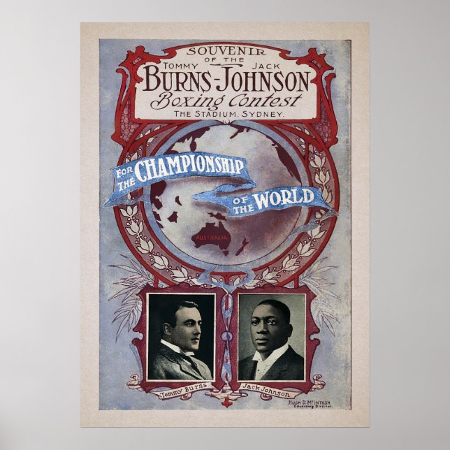 Vintag Johnson Burns Fight Souvenir Poster (Vorne)