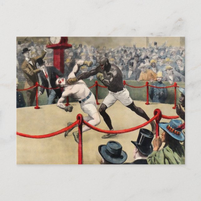 Vintag Johnson VS Jeffries Boxing Illustration Postkarte (Vorderseite)