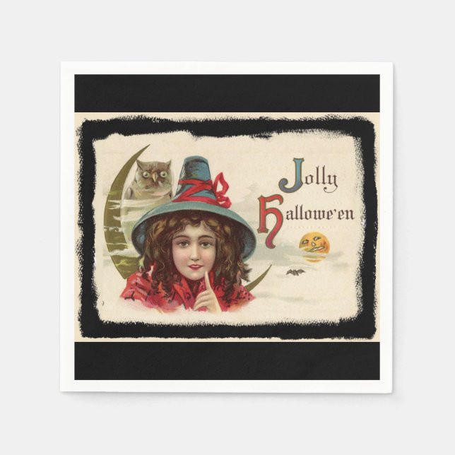 Vintag Jolly Halloween Hexe Serviette (Vorderseite)