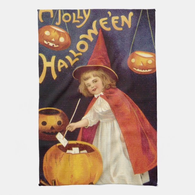 Vintag Jolly Halloween Hexe von Ellen Clapsaddle Handtuch (Vertikal)