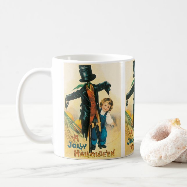 Vintag Jolly Halloween Scarecrow Ellen Clapsaddle Kaffeetasse (Mit Donut)