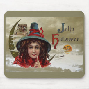 Vintag Jolly Halloween Witch Mouse Pad Mousepad