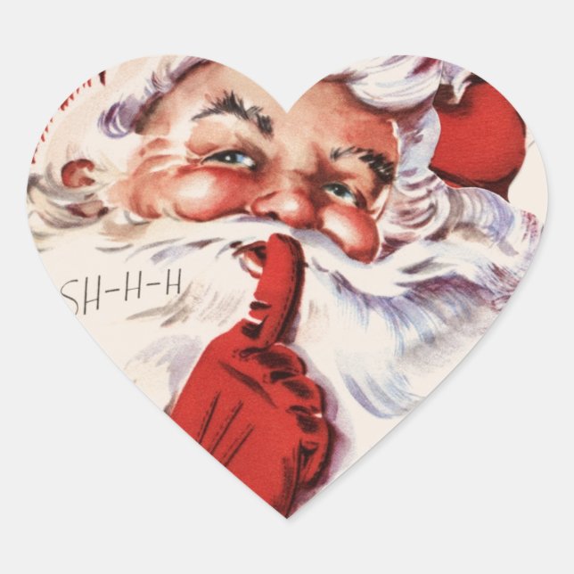 Vintag Jolly Old Santa Shhh Beige Heart Sticker (Vorderseite)