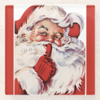 Vintag Jolly Old Santa Shhh Red Glasuntersetzer