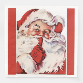 Vintag Jolly Old Santa Shhh Red Serviette