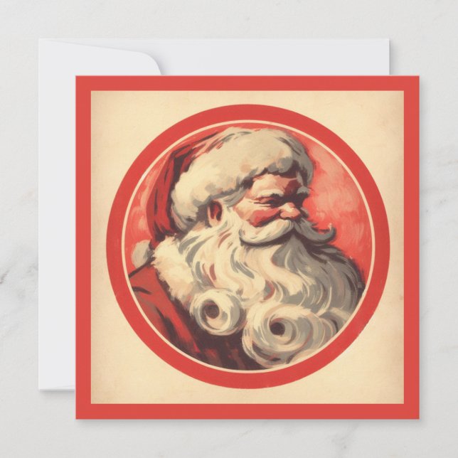Vintag Jolly Santa Retro Illustration Feiertagskarte (Vorderseite)