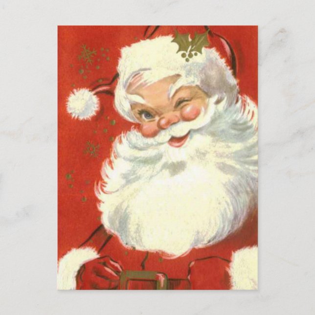 Vintag Jolly Winking Santa Claus Feiertagspostkarte (Vorderseite)