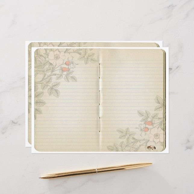 Vintag Journal Page Wild Rose Bee Scrapbook (Vorderseite/Rückseite Beispiel)