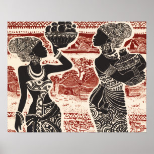 Vintag Joy Tribal African Women Village Poster