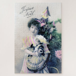 Vintag Joyeux Noël mit Girl and Doll Puzzle
