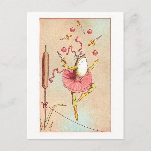 Vintag Juggling Circus Frog Postkarte (Vorderseite)