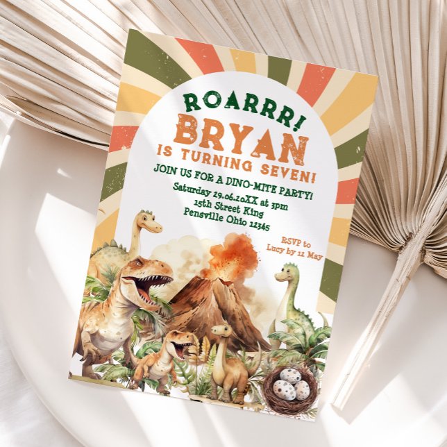 Vintag Jurassic Boy Dinosaurier Vulkan Geburtstag Einladung (Von Creator hochgeladen)